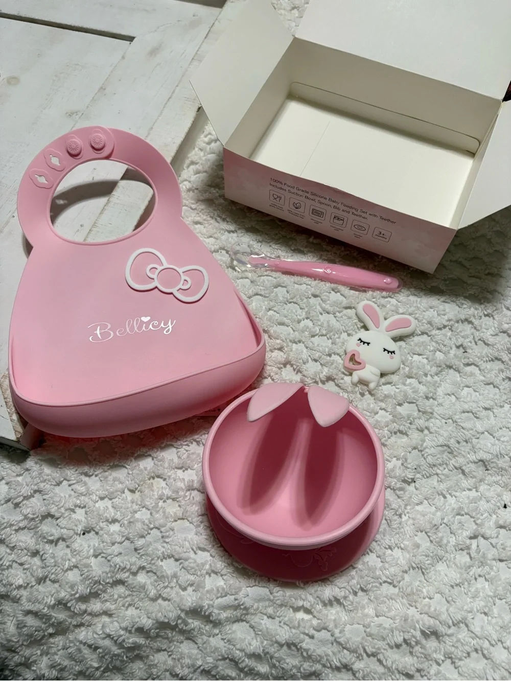 Pink Silicone Baby Feeding Set with Teether